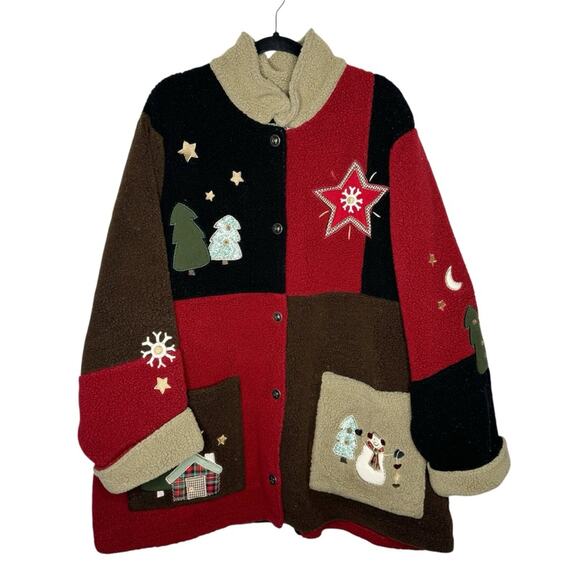 CJ BANKS / red brown Christmas winter novelty cozy sherpa jacket / 3X - Picture 1 of 7